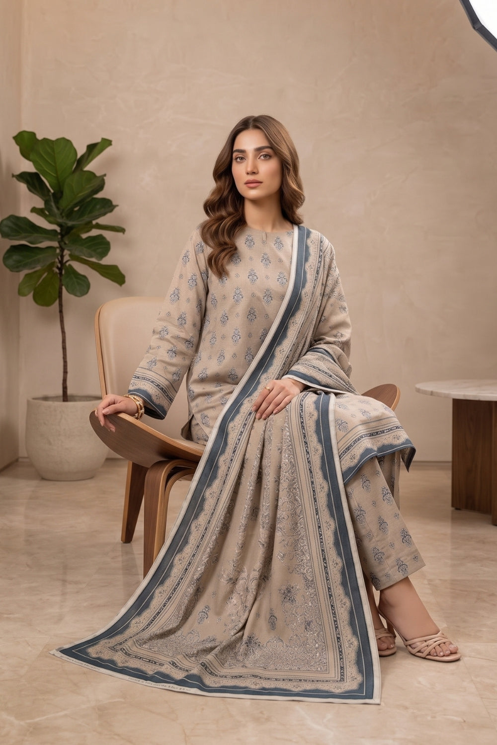 Mushtaq 3Pcs Unstitched Printed Khaddar Desgin - 13