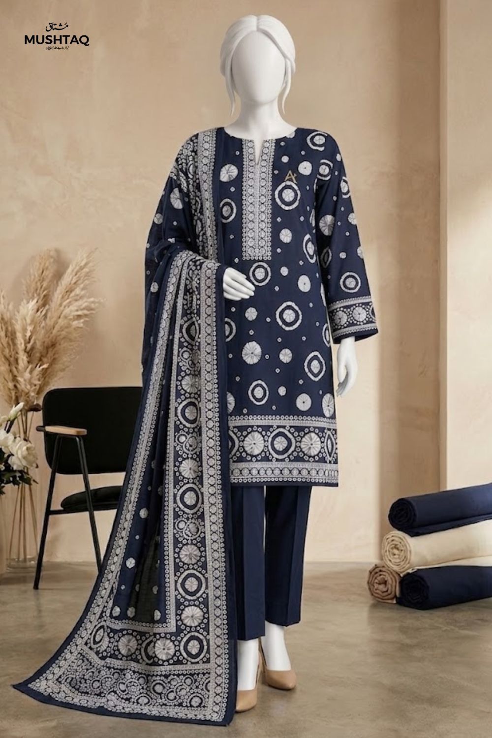Mushtaq 3Pcs Unstitched Printed Lawn Daneen Collection Desgin - 3