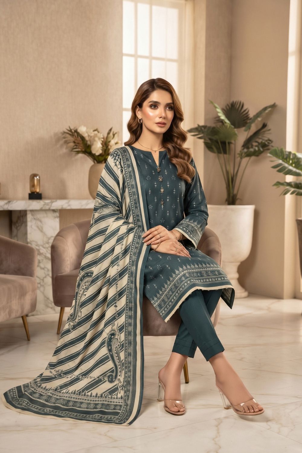 Mushtaq 3Pcs Unstitched Printed Khaddar Mehrza Collection Desgin - 2
