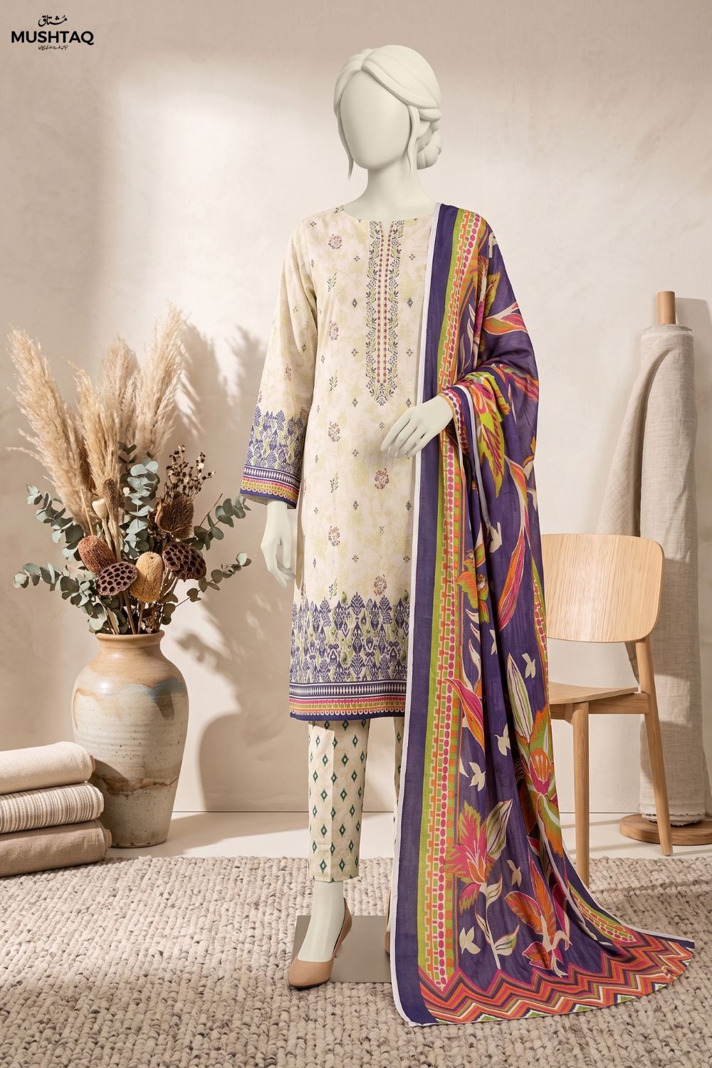 3Pcs Embrodiered Lawn Desgin - 21