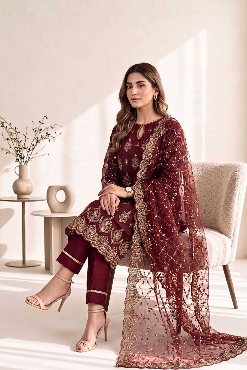 Mushtaq 3Pcs Unstitched Net Suit with Moti work Jasmine Party Wear Collection Desgin - 2