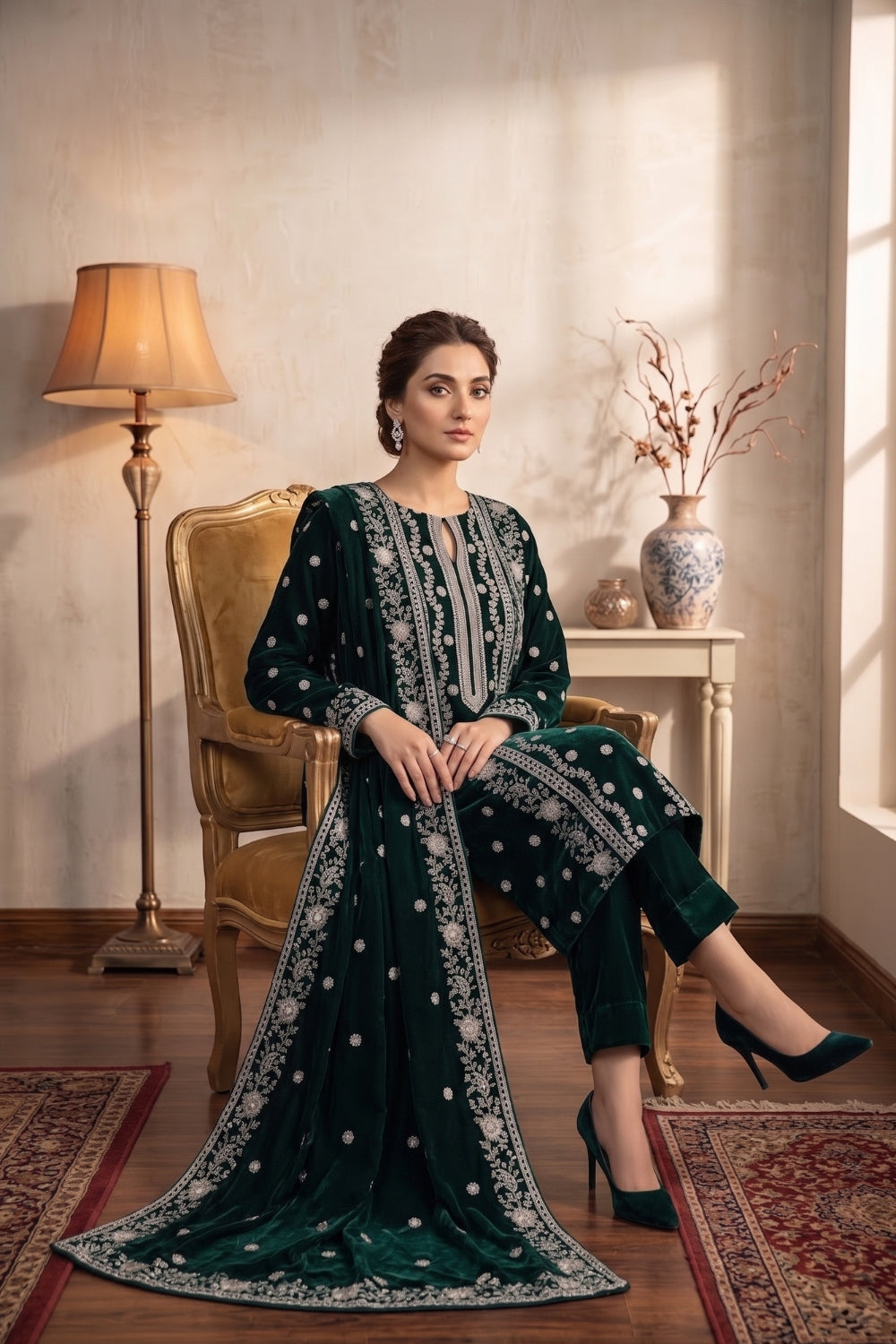 Mushtaq 3Pcs Unstitched Velvet Fancy suit Desgin - 8