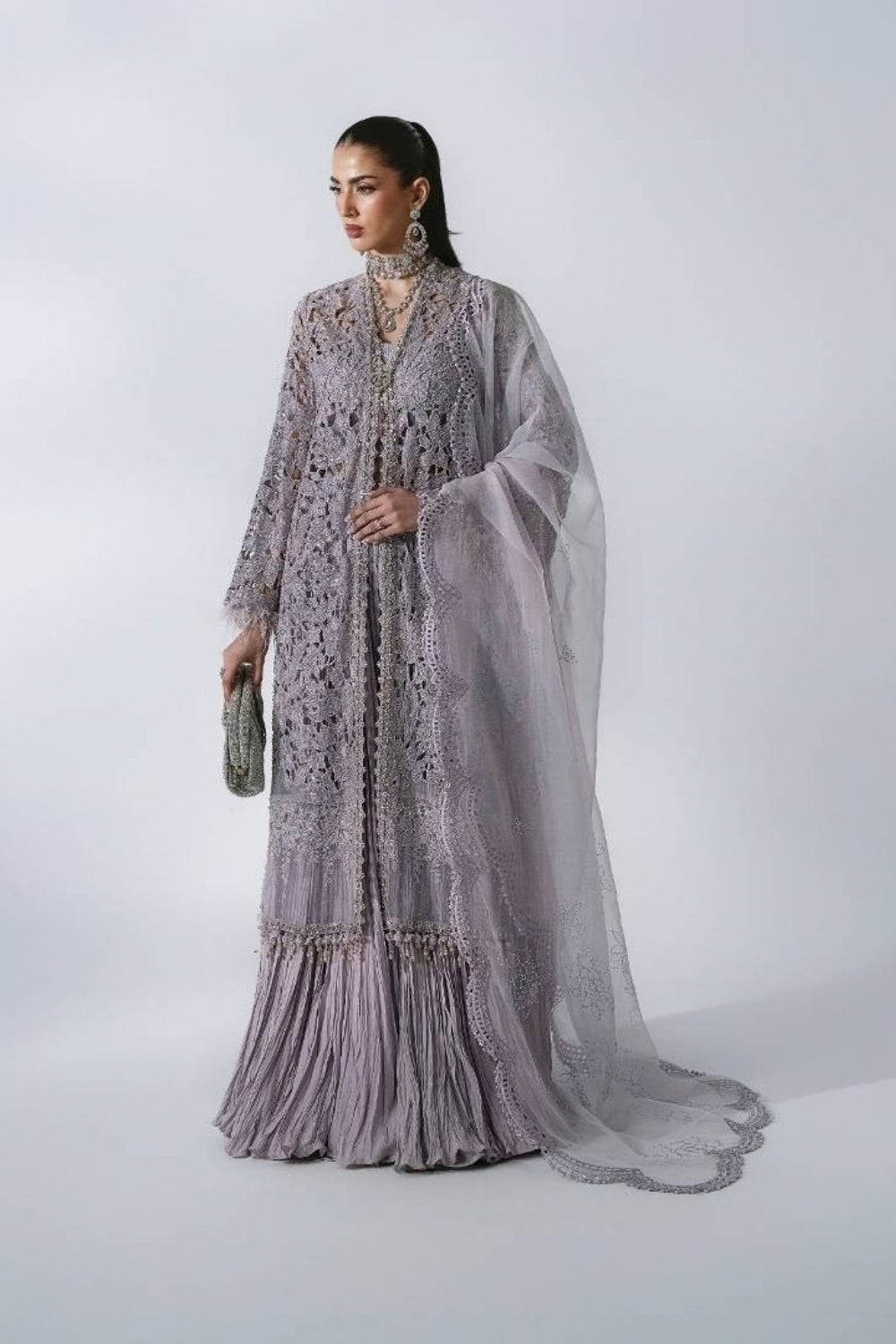Maria B Mbroidered Unstitched Wedding Edition 3 Piece Unstitched Embroidered Organza Suit Dusty Lilac