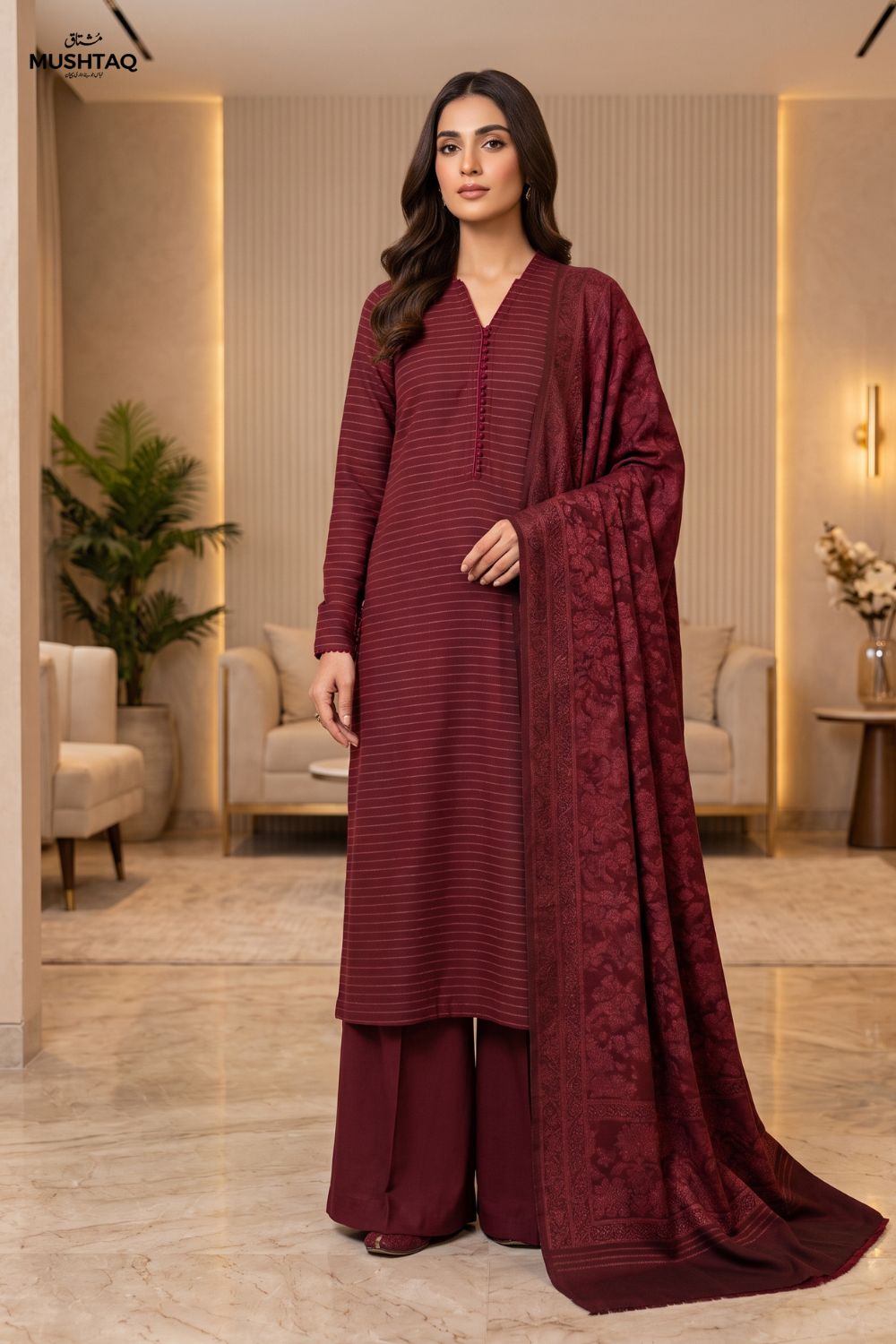Mushtaq 3Pcs Unstitched Marina suit with Wool Shawl Ayzel Collection Desgin - 3