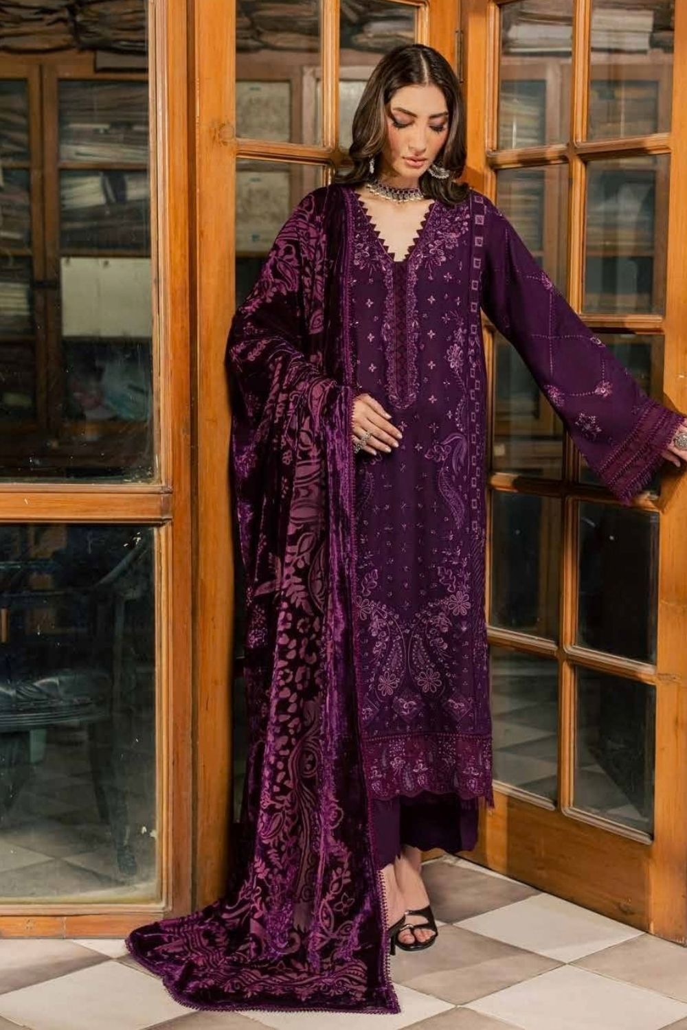 Nureh 3Pcs Luxury Embroidered Unstitched Suit NE-284