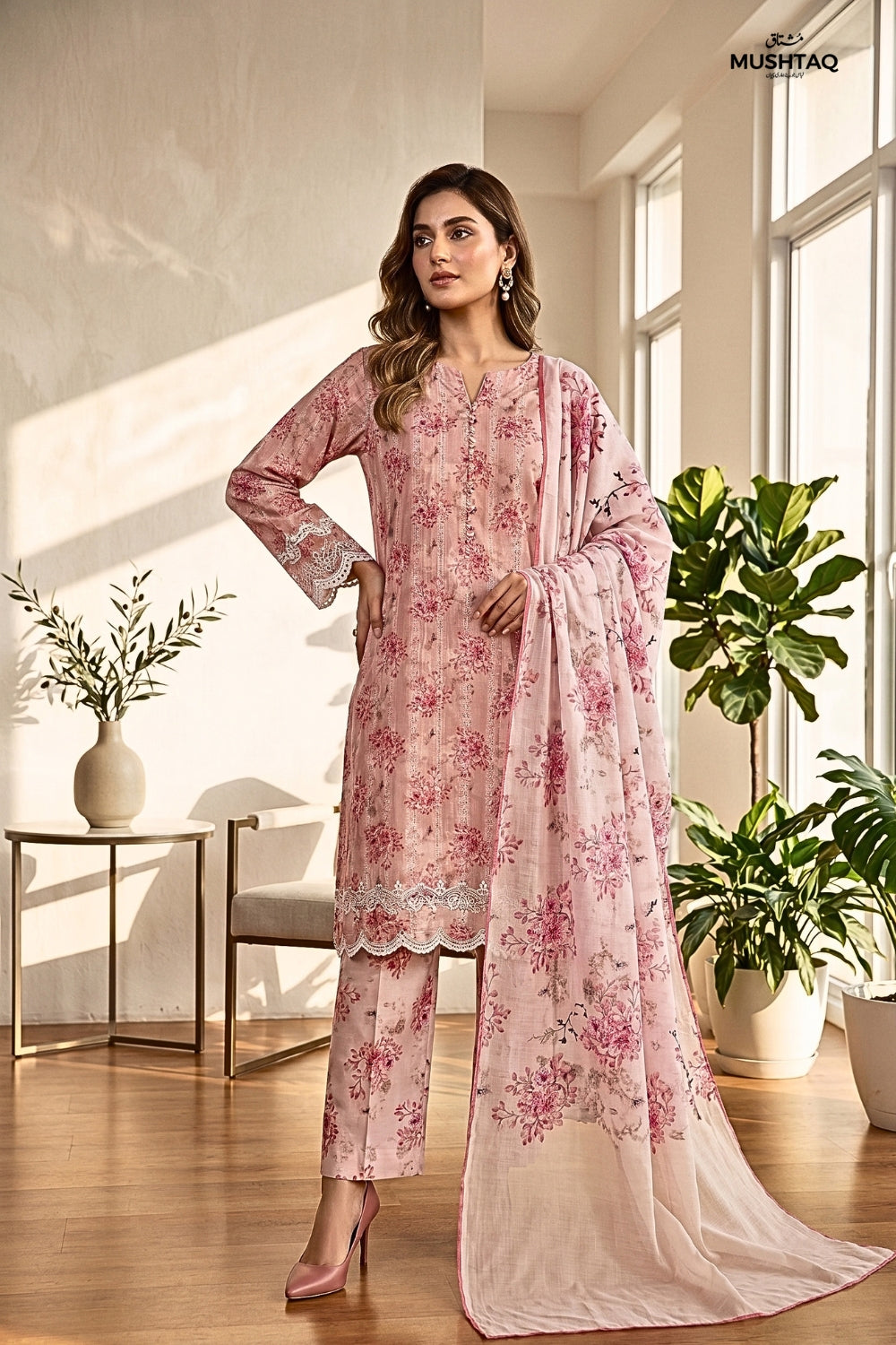 Mushtaq 3Pcs Unstitched Tulip Embroidered Lawn Collection Desgin - 3