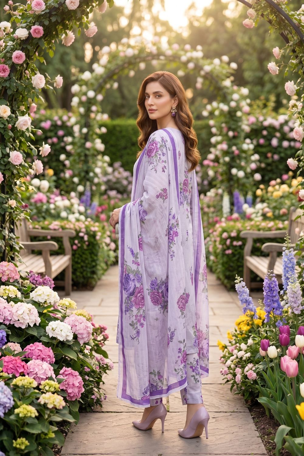 Mushtaq 3Pcs Unstitched Printed Lawn Ansaa Collection Desgin - 2