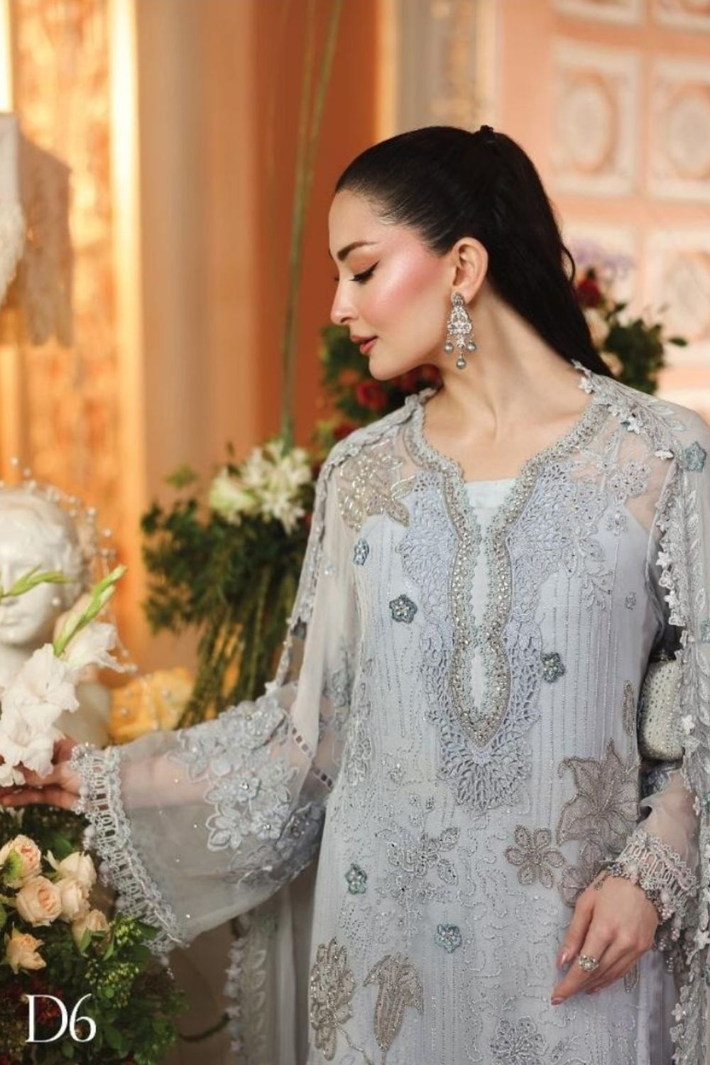 Maria B Royale Tea Affair 3 Piece Unstitched Embroidered Luxury Chiffon Suit MPC-26-206-Muted Blue