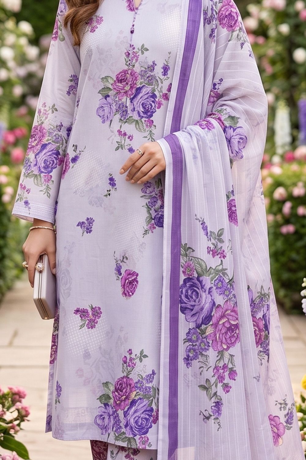 Mushtaq 3Pcs Unstitched Printed Lawn Ansaa Collection Desgin - 2