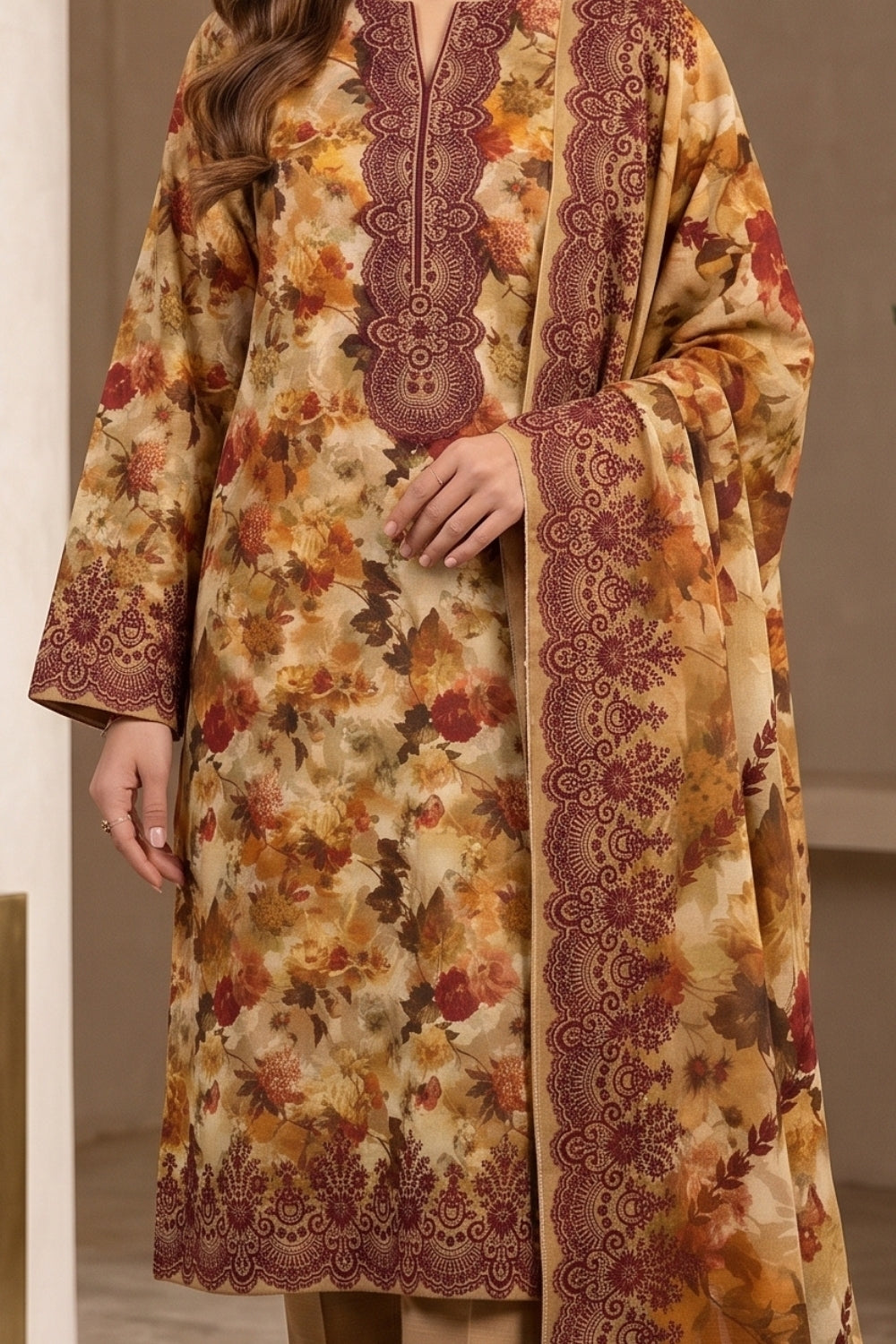 Mushtaq 3Pcs Unstitched Mascot Linen Suit Mira Collection Desgin - 2