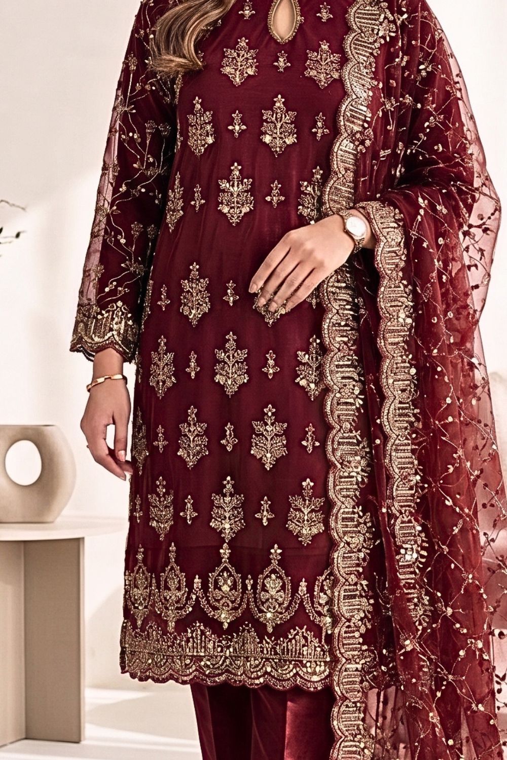 Mushtaq 3Pcs Unstitched Net Suit with Moti work Jasmine Party Wear Collection Desgin - 2