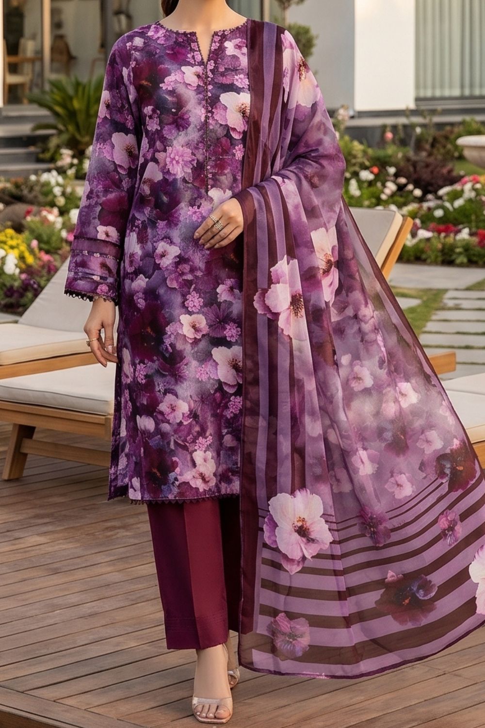 Mushtaq Noor-e-Haram Collection 3Pcs Unstitched Embroidered Lawn Desgin - 2