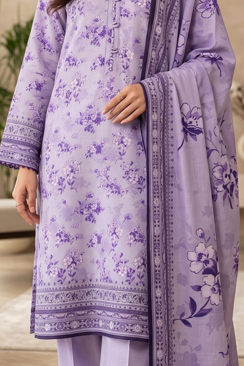 Mushtaq 3Pcs Unstitched Printed Slub Linen Aiza Collection Desgin - 2