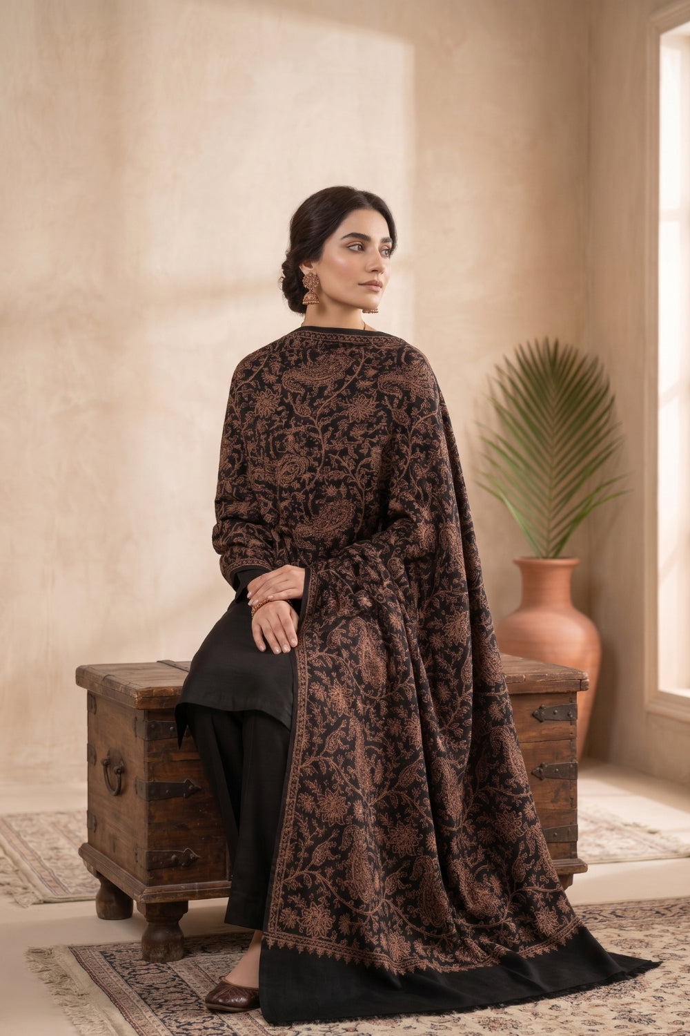 Winter Pashmina Embroidery Shawl Desgin - 3