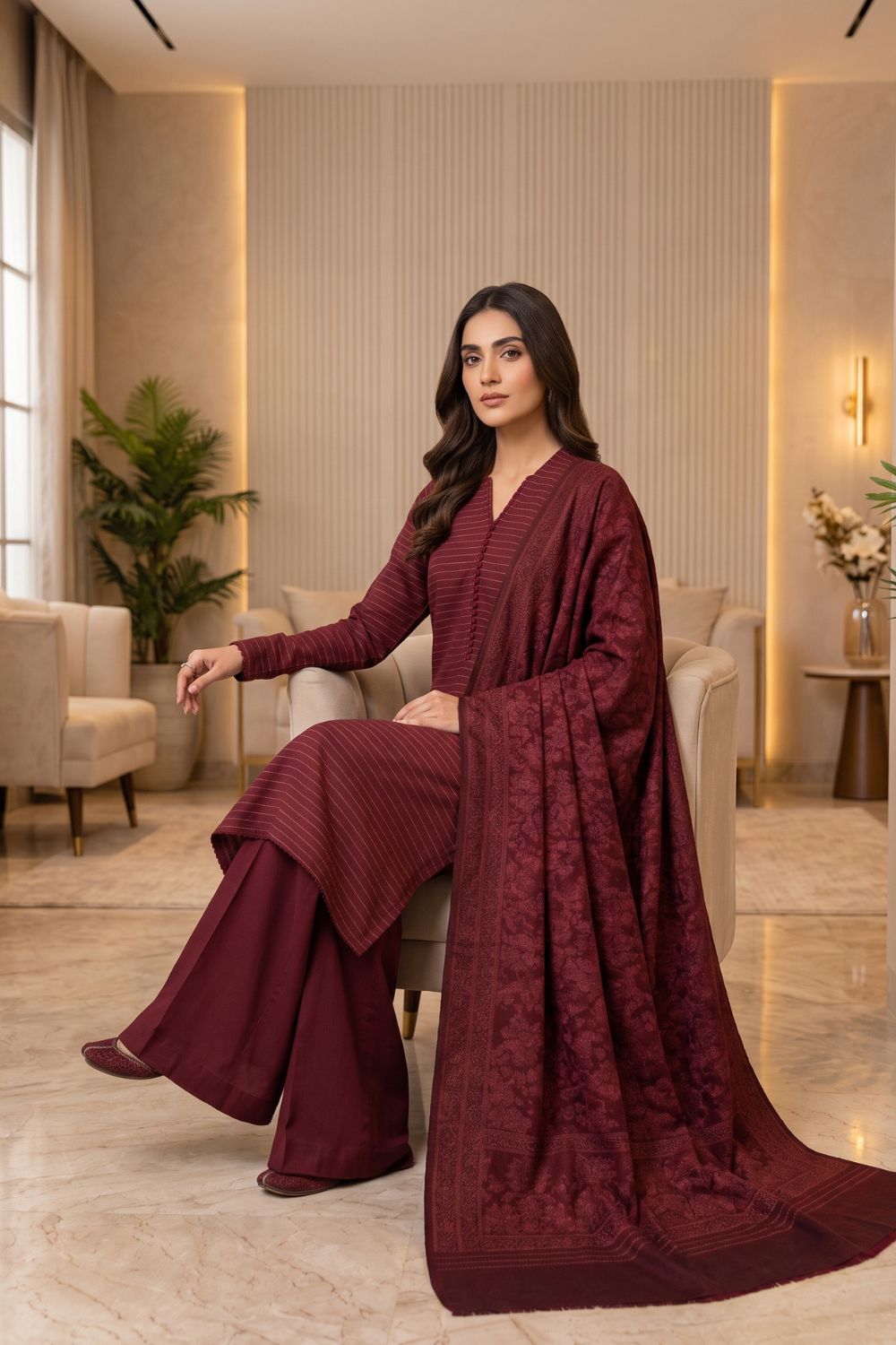 Mushtaq 3Pcs Unstitched Marina suit with Wool Shawl Ayzel Collection Desgin - 3