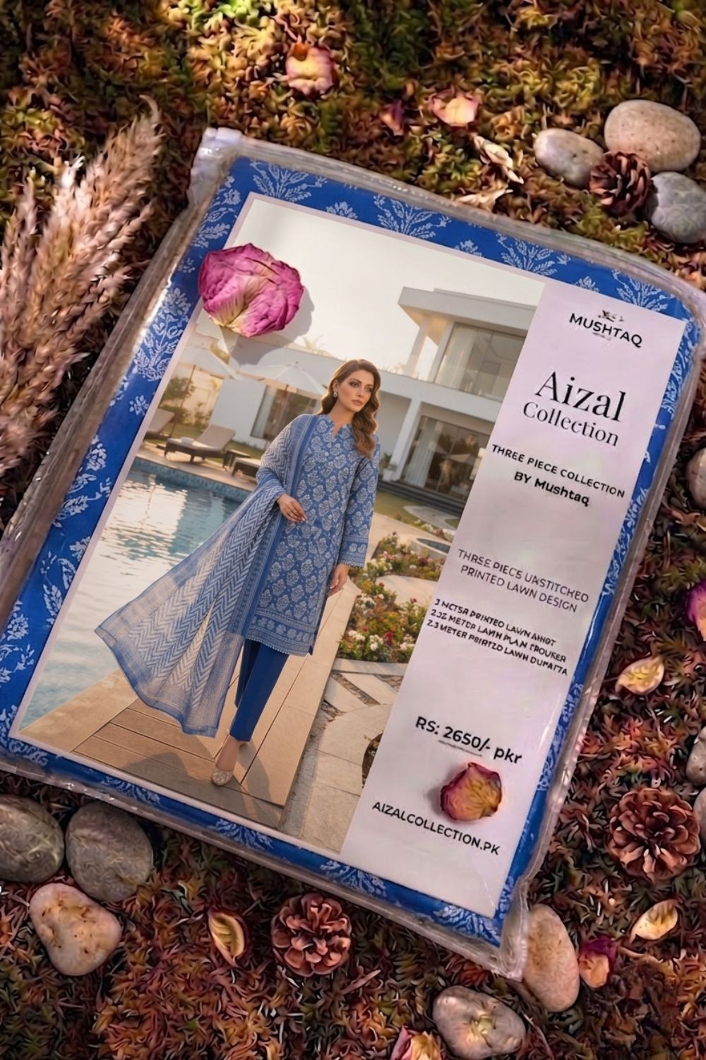 Mushtaq 3Pcs Unstitched Printed Lawn Aizal Collection Desgin - 4