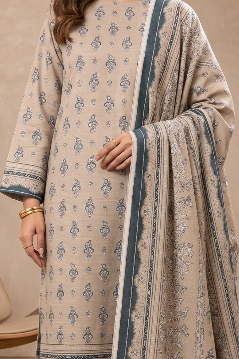 Mushtaq 3Pcs Unstitched Printed Khaddar Desgin - 13