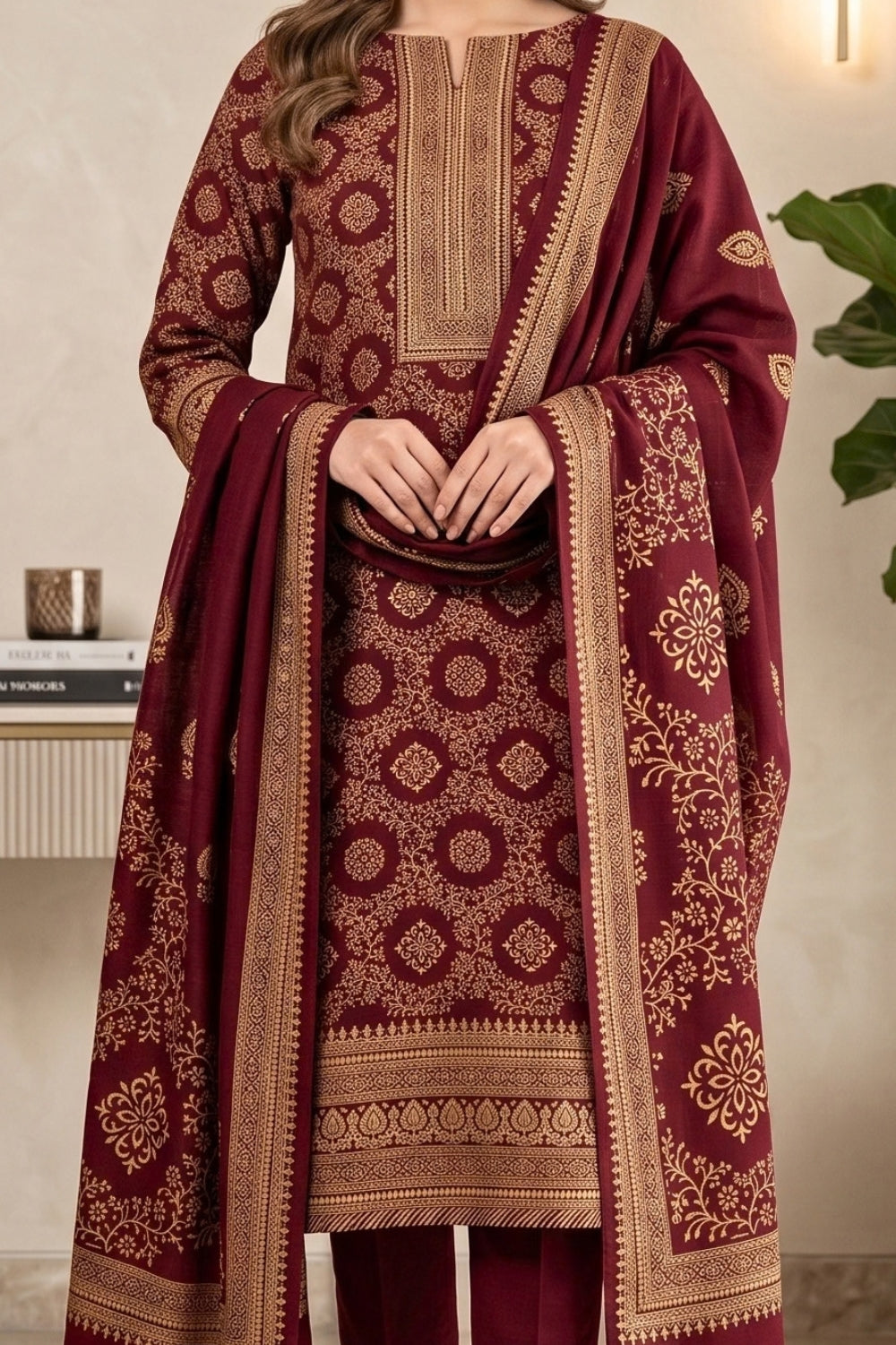Mushtaq 3Pcs Unstitched Printed Doriya Linen Arisha Collection Desgin - 2
