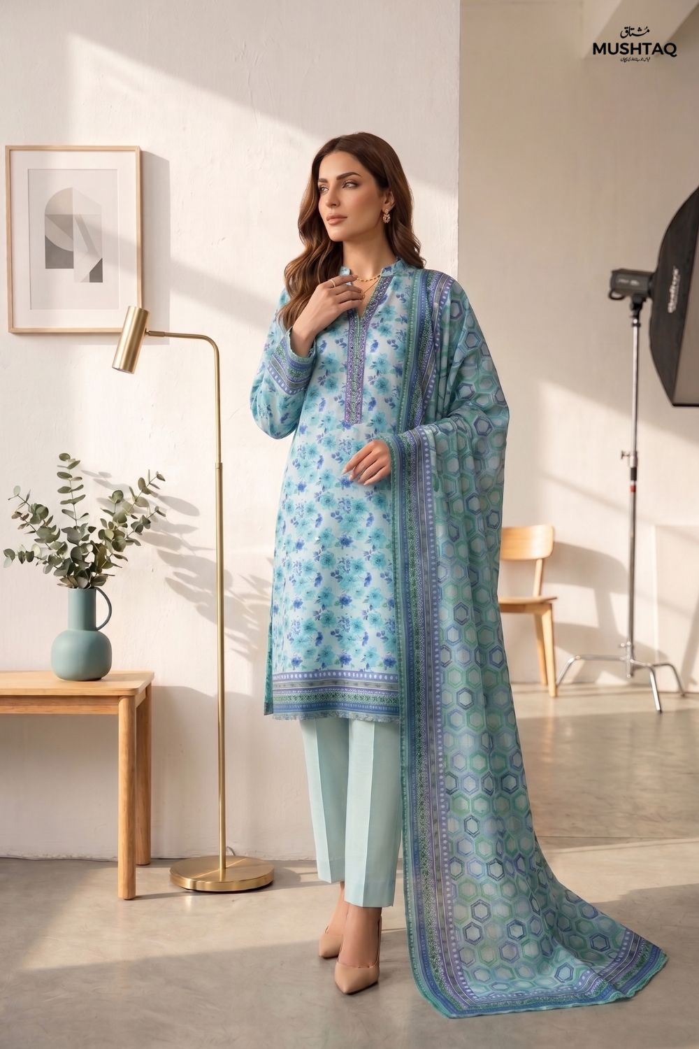 Mushtaq 3Pcs Unstitched Printed Lawn Suit Minaal Collection Desgin - 3