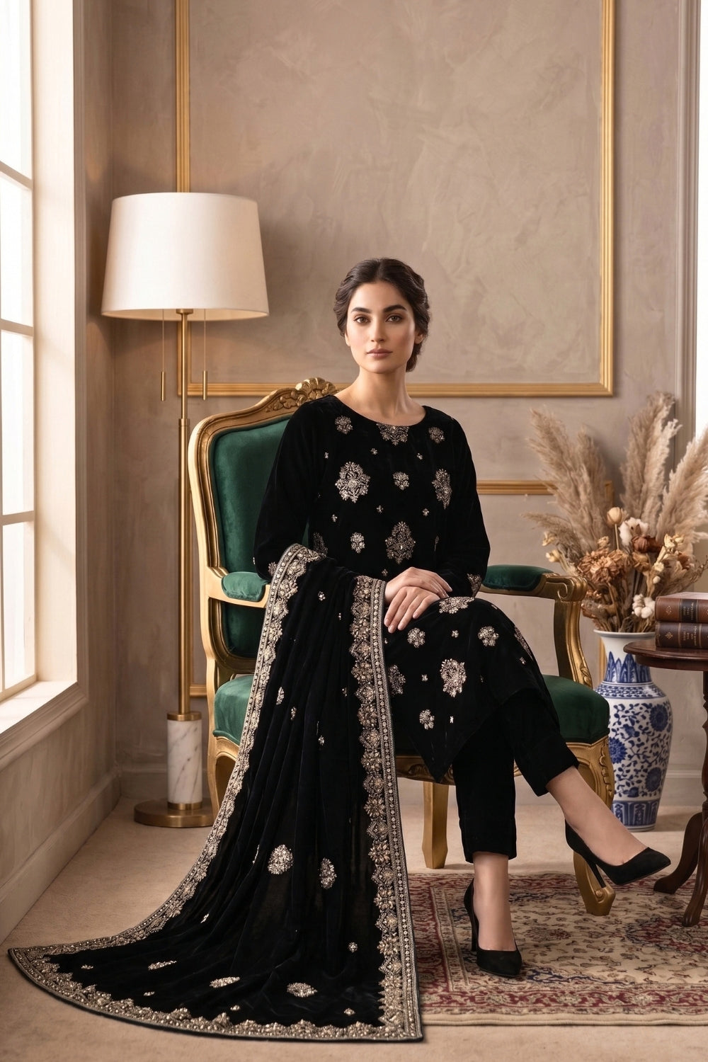 Mushtaq 3Pcs Unstitched Carman Velvet Fancy suit Desgin - 3