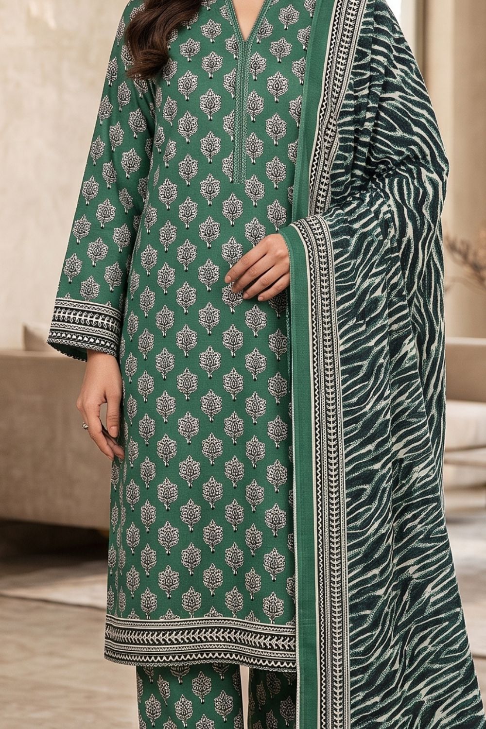 Mushtaq 3Pcs Unstitched Printed Khaddar Dilara Collection Desgin - 2