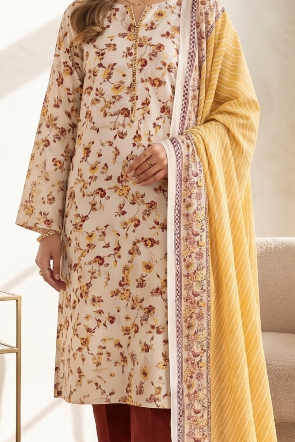 Mushtaq 3Pcs Unstitched Printed Lawn Suit Noor-e-Ain Collection Desgin - 2