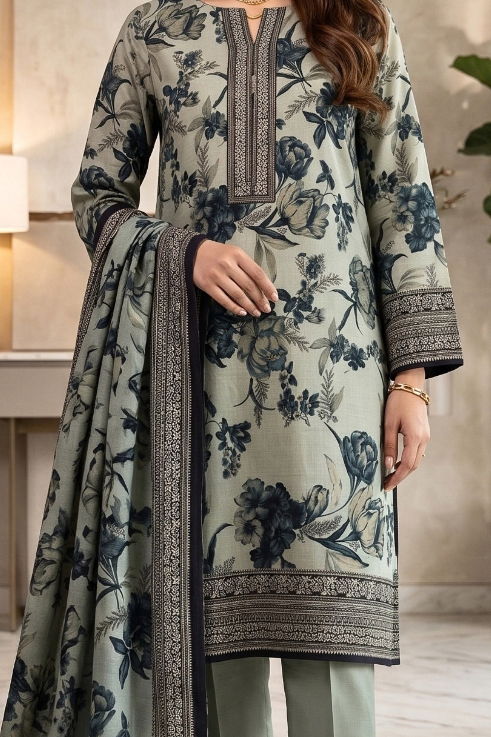 Mushtaq 3Pcs Unstitched Printed Linen Collection Desgin - 2