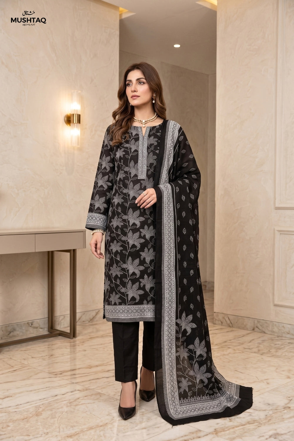 Mushtaq 3Pcs Unstitched Printed Doriya Linen Arisha Collection Desgin - 3