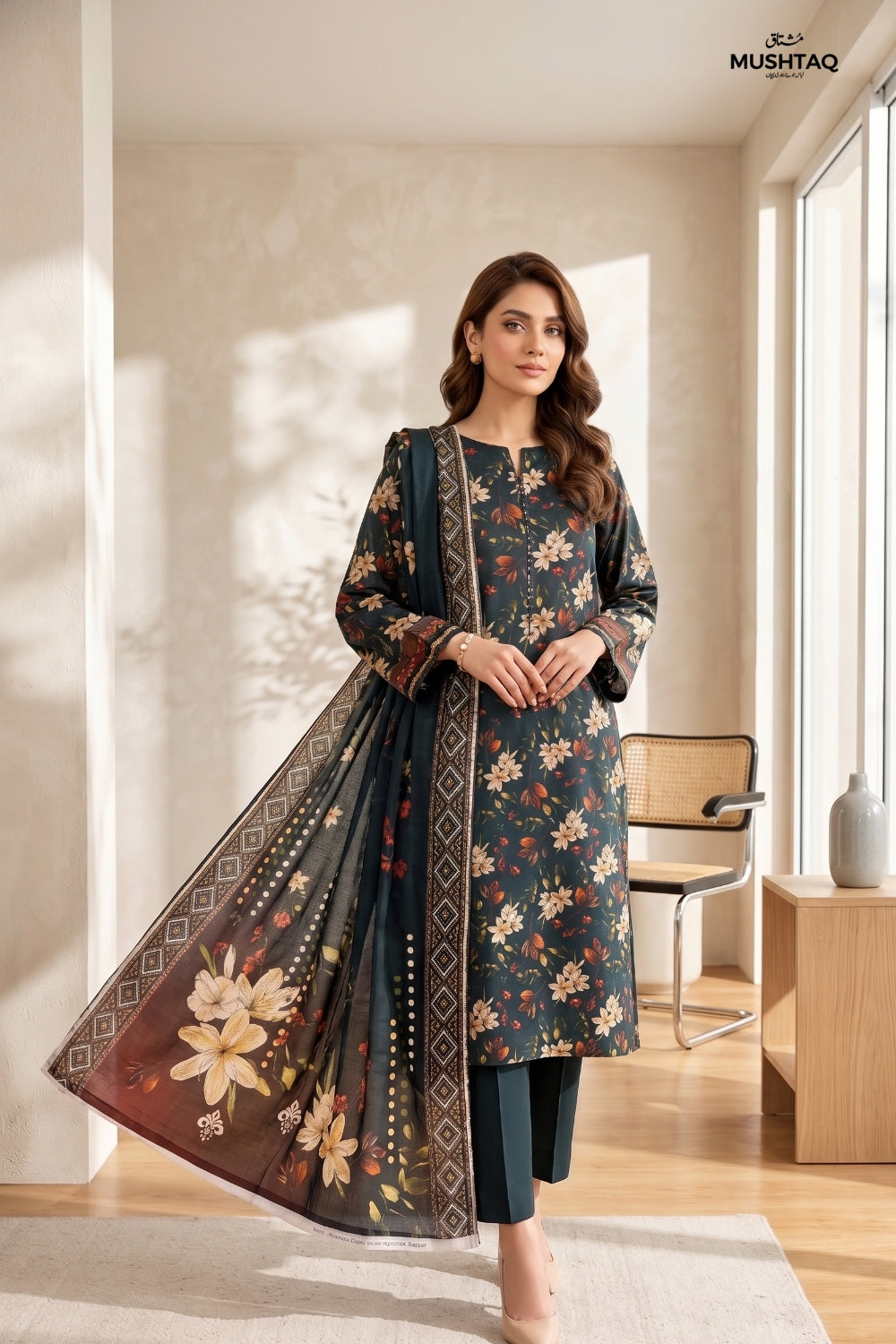 Mushtaq 3Pcs Unstitched Printed Lawn Suit Rooh Posh Collection Desgin - 3
