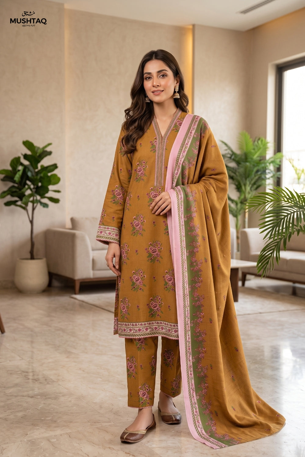 Mushtaq 3Pcs Unstitched Printed Khaddar Eira Collection Desgin - 3