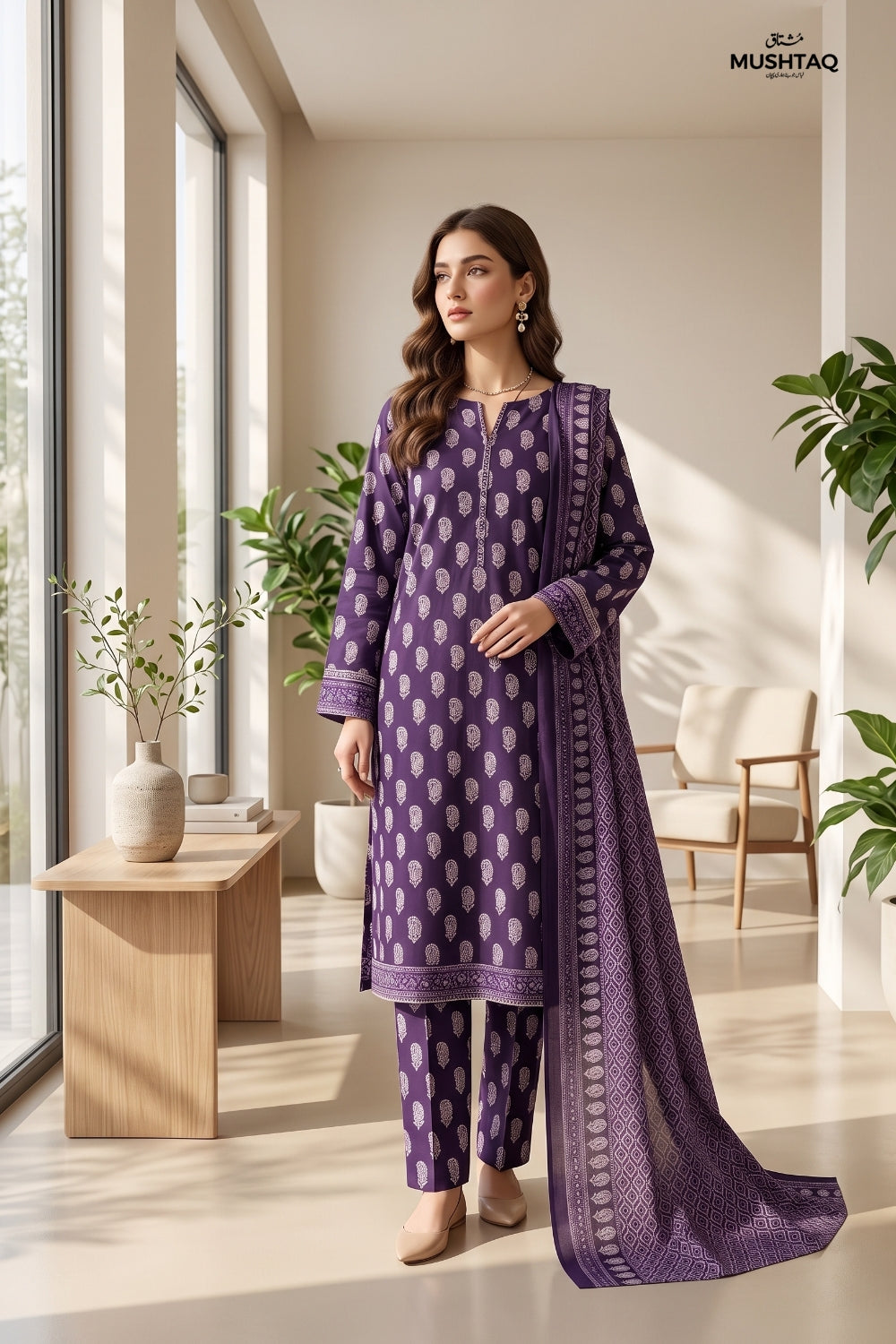 Mushtaq 3Pcs Unstitched Printed Lawn Suit Ayzel Collection Desgin - 3