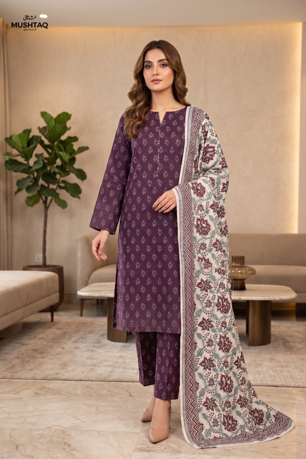 Mushtaq 3Pcs Unstitched Printed Khaddar Desgin - 14