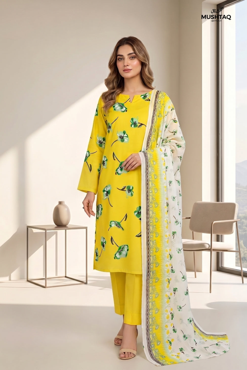 Mushtaq 3Pcs Unstitched Printed Lawn Suit Noor-e-Ain Collection Desgin - 3