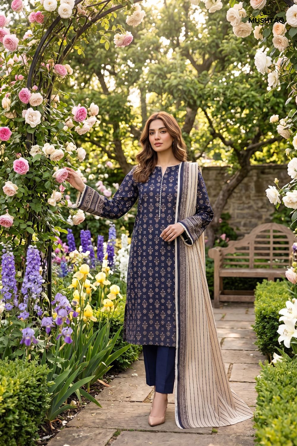 Mushtaq 3Pcs Unstitched Printed Lawn Suit Aiman Collection Desgin - 3