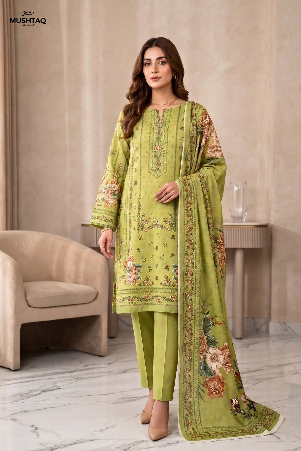 Mushtaq 3Pcs Unstitched Printed Linen Collection Desgin - 3