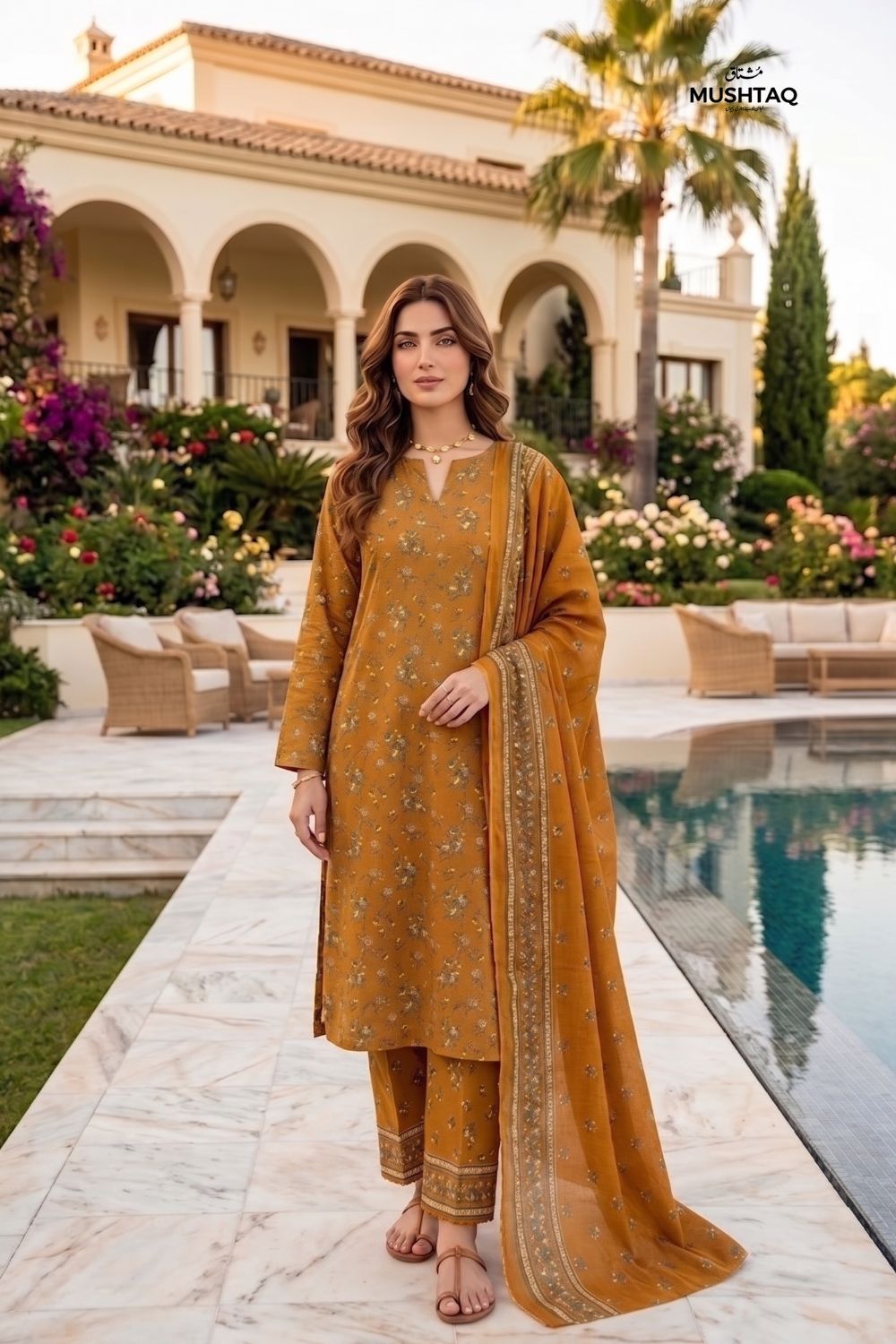 Mushtaq 3Pcs Unstitched Printed Lawn Alizy Collection Desgin - 3
