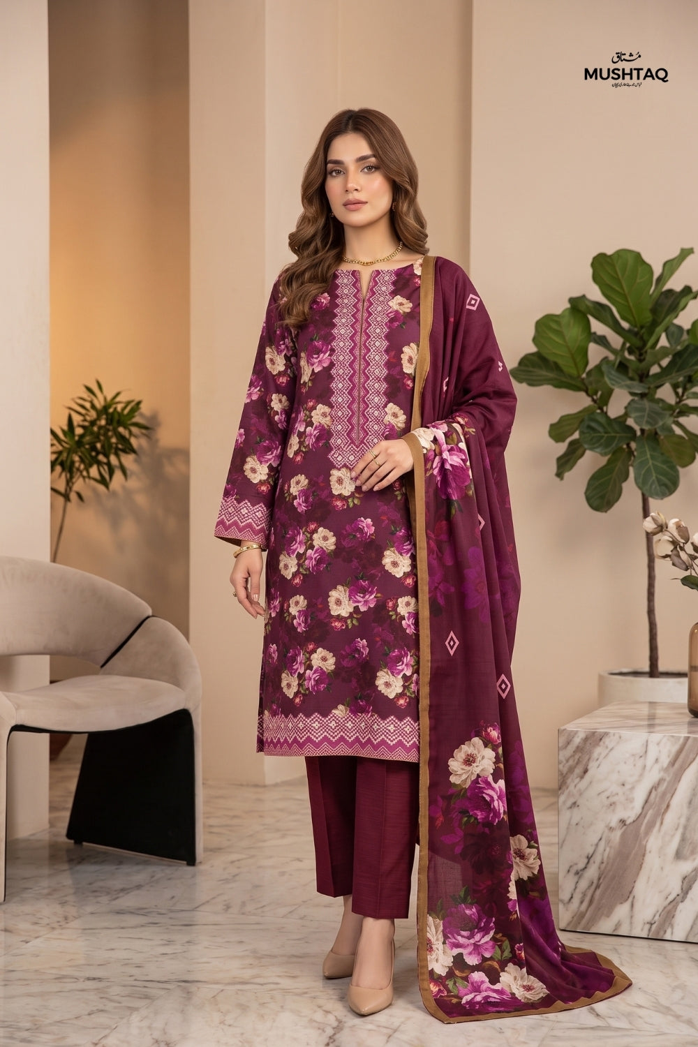 Mushtaq 3Pcs Unstitched Mascot Linen Suit Mira Collection Desgin - 3
