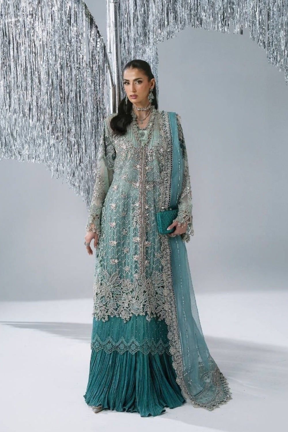 Maria B Mbroidered Unstitched Wedding Edition 3 Piece Unstitched Embroidered Organza Suit Sea Green
