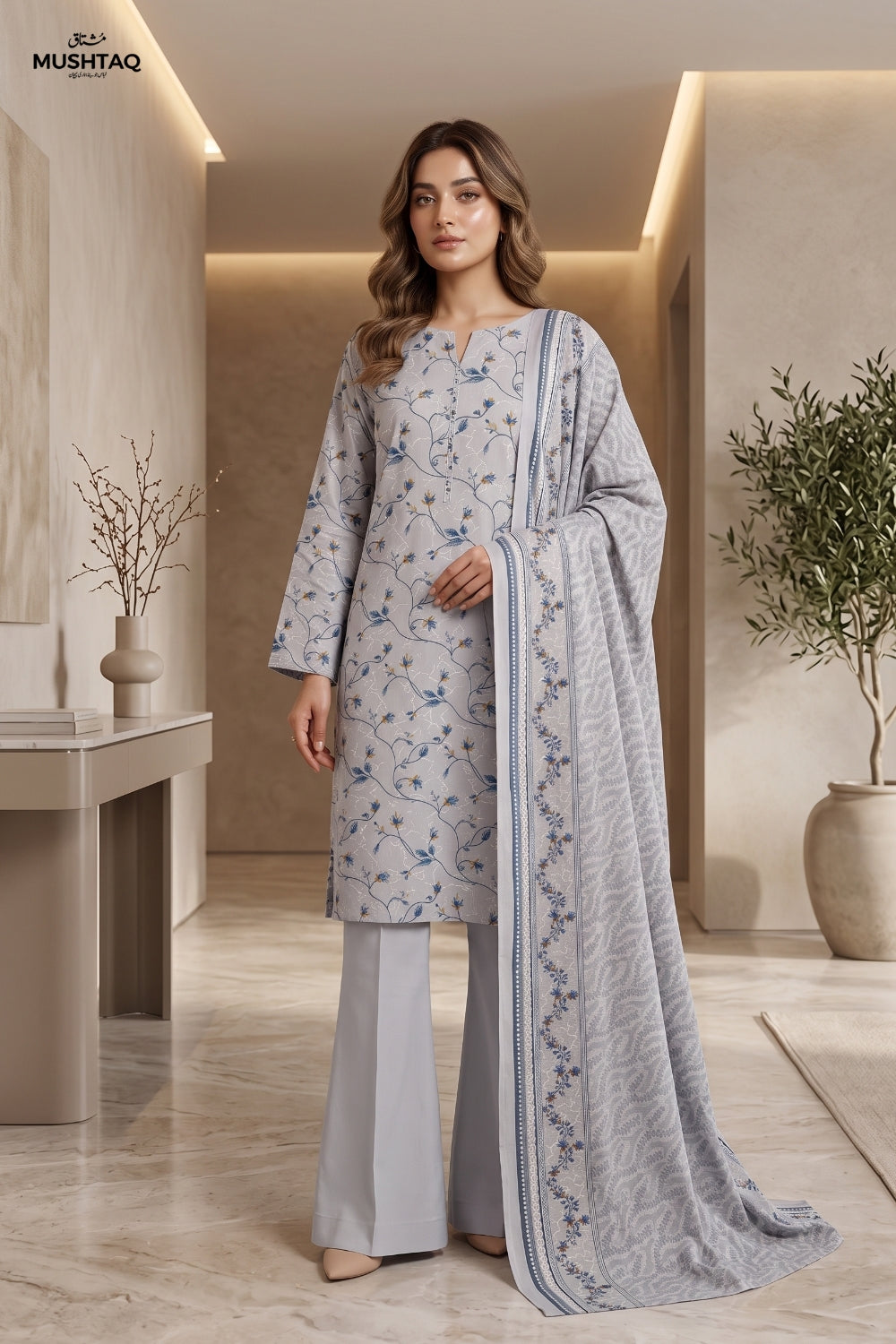 Mushtaq 3Pcs Unstitched Cotton Bella Kt Collection Desgin - 3