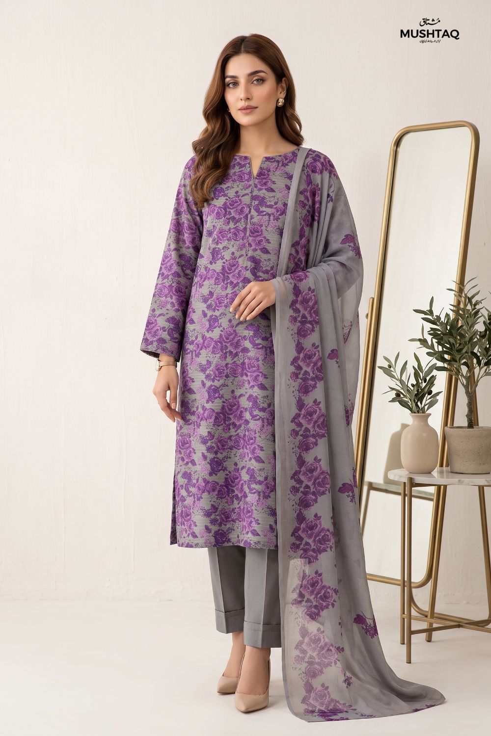 Mushtaq 3Pcs Unstitched Printed Lawn Suit Shanoor Collection Desgin - 3