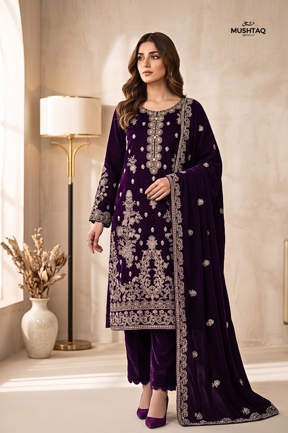 Mushtaq 3Pcs Unstitched Velvet Fancy suit Desgin - 3