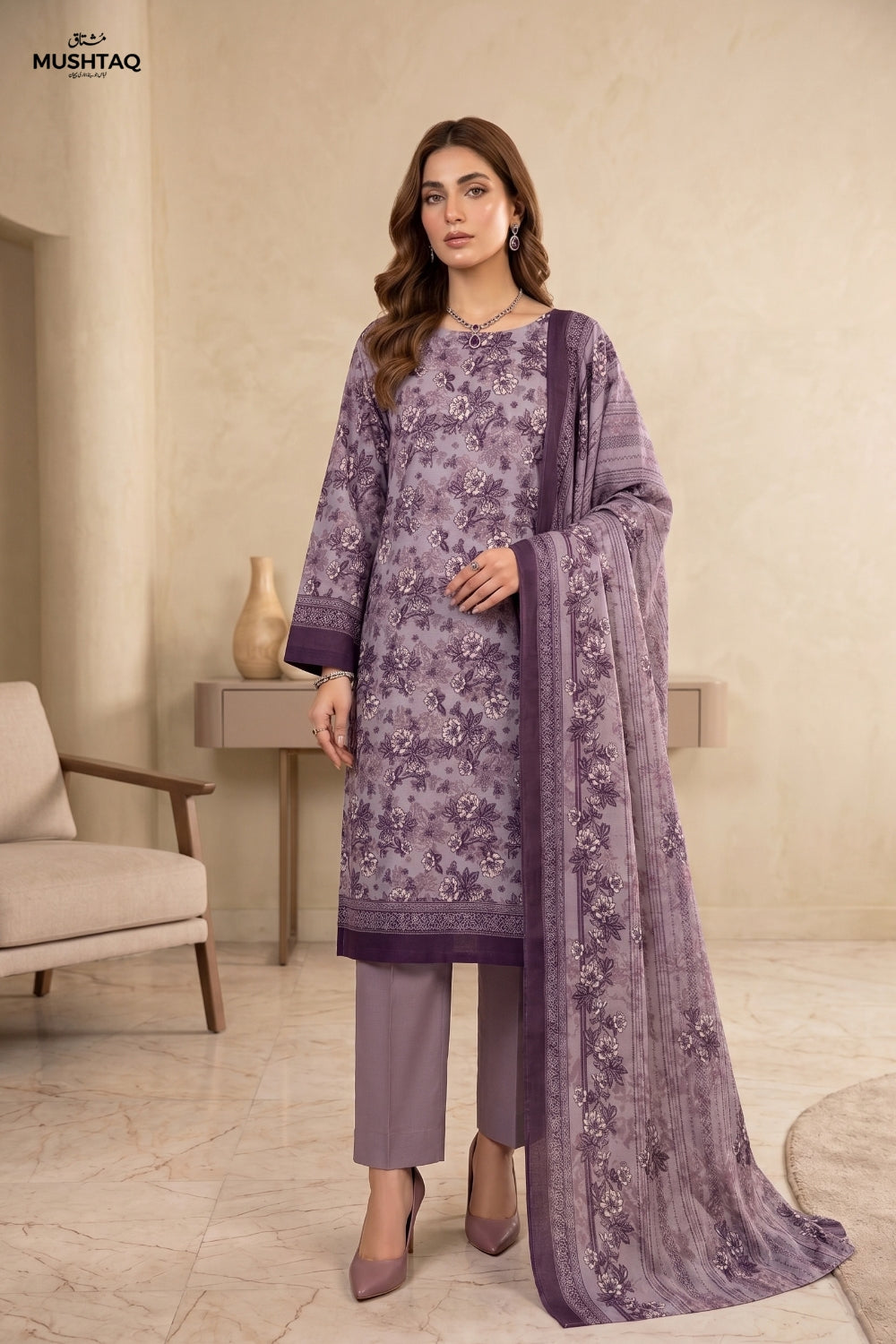 Mushtaq 3Pcs Unstitched Printed Khaddar Zariya Collection Desgin - 3