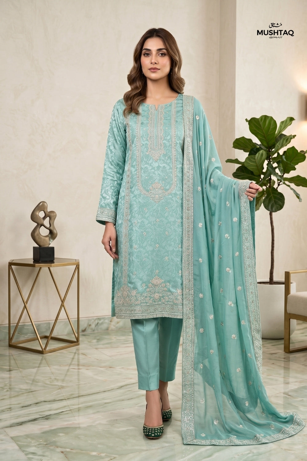 Mushtaq 3Pcs Unstitched China Pqati Suit with chiffon duppata Sophia Collection Desgin - 3