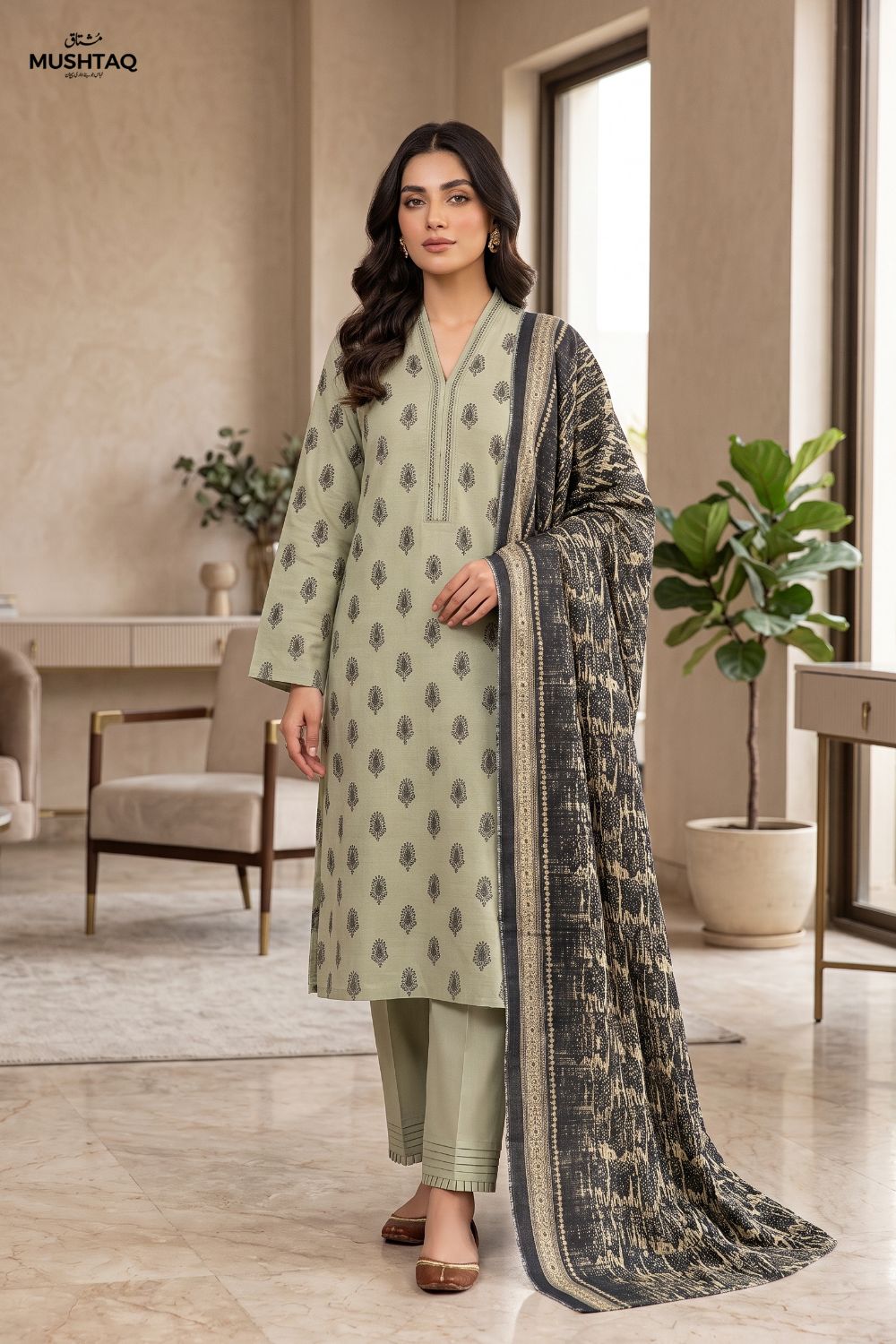 Mushtaq 3Pcs Unstitched Printed Khaddar Dilara Collection Desgin - 3