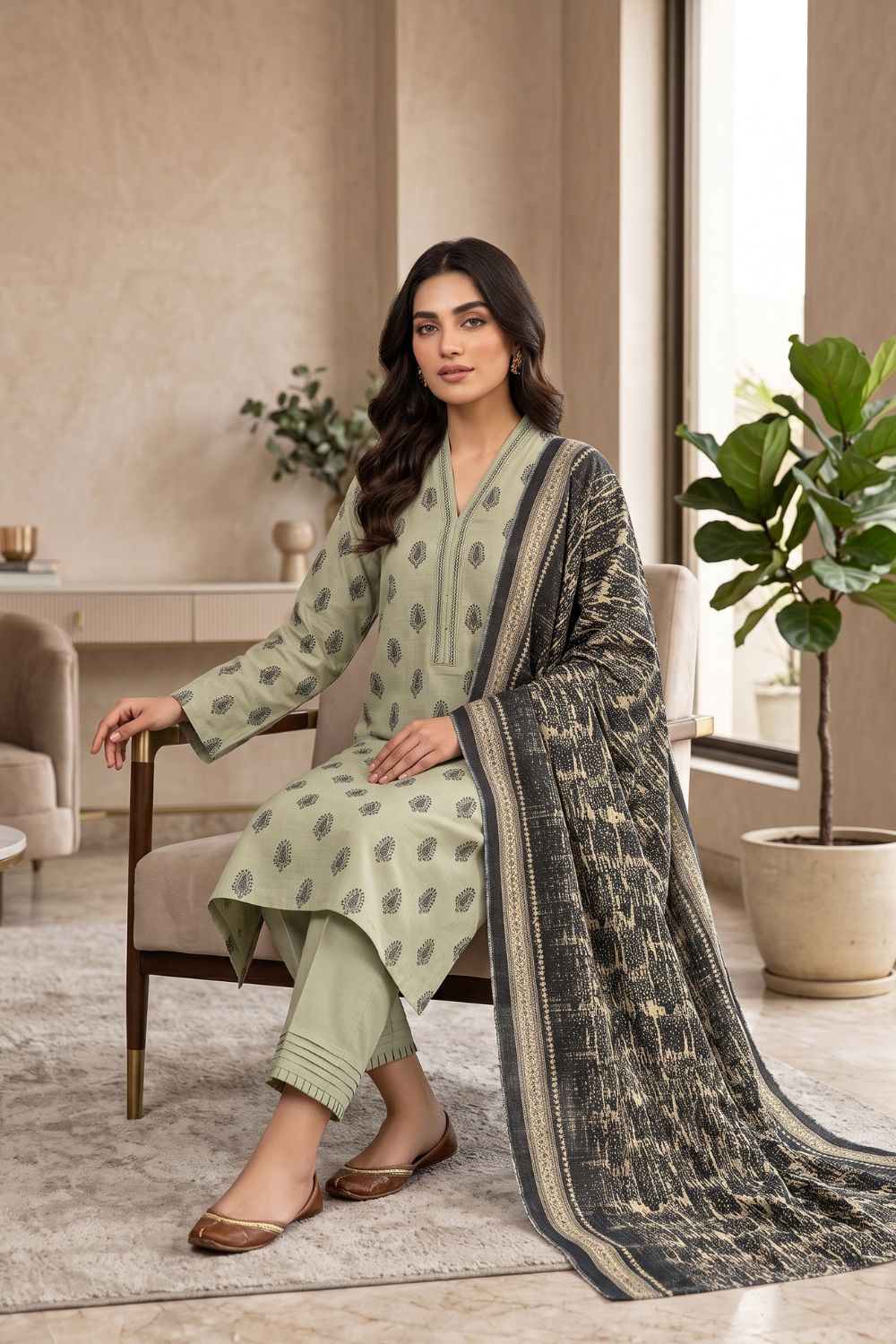 Mushtaq 3Pcs Unstitched Printed Khaddar Dilara Collection Desgin - 3