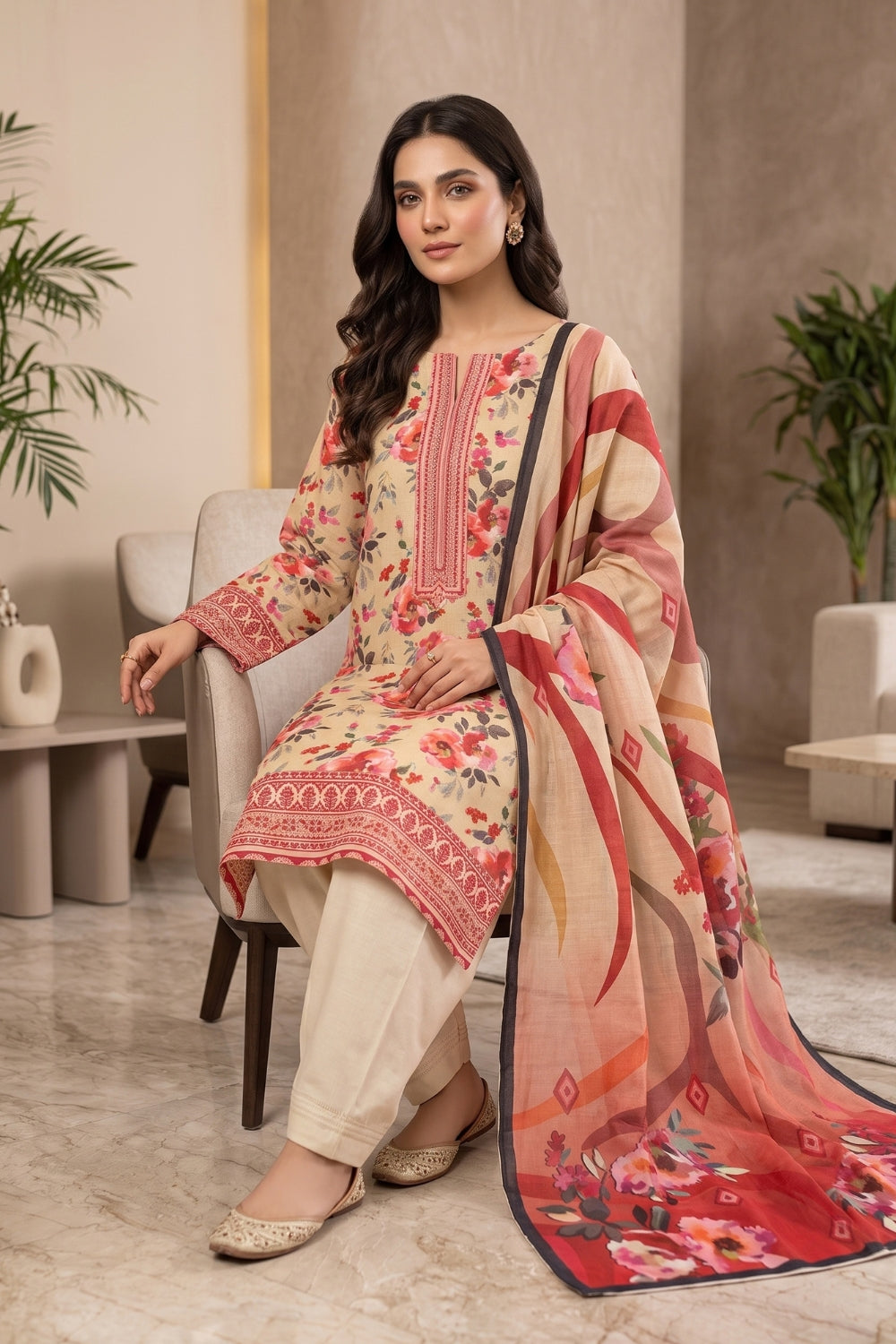 Mushtaq 3Pcs Unstitched Printed Slub Linen Aiza Collection Desgin - 3