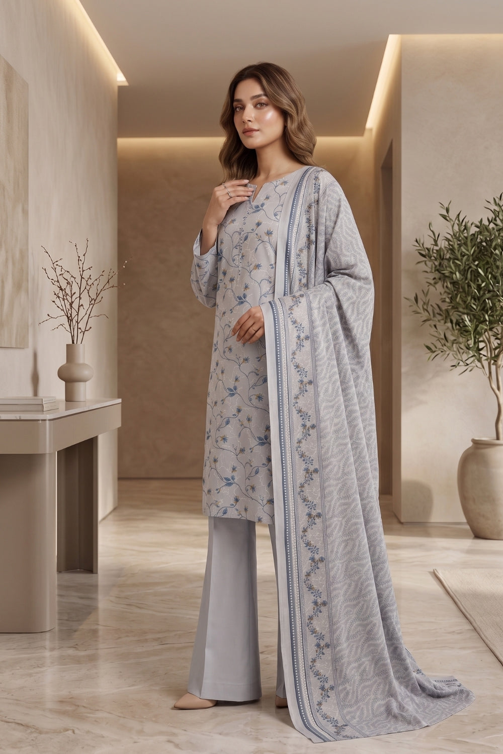 Mushtaq 3Pcs Unstitched Cotton Bella Kt Collection Desgin - 3