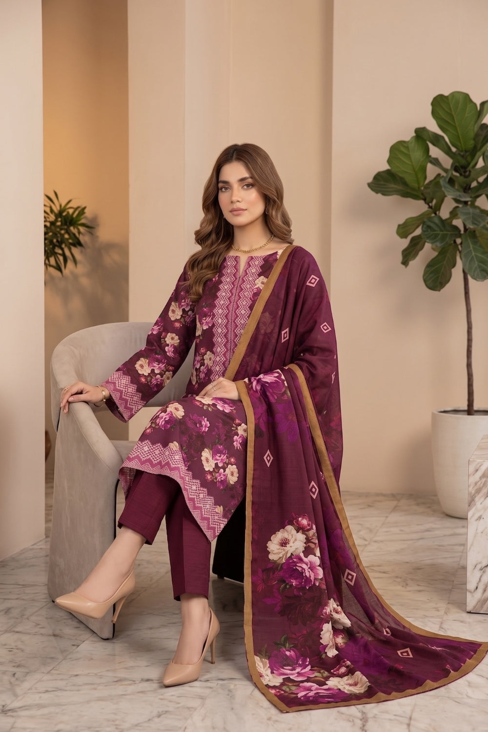 Mushtaq 3Pcs Unstitched Mascot Linen Suit Mira Collection Desgin - 3