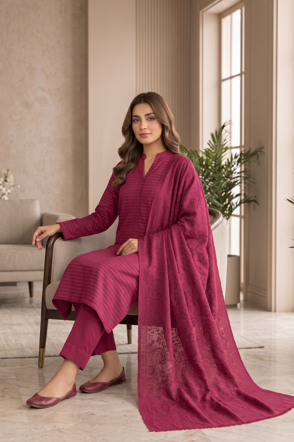 Mushtaq 3Pcs Unstitched Marina suit with Wool Shawl Ayzel Collection Desgin - 4