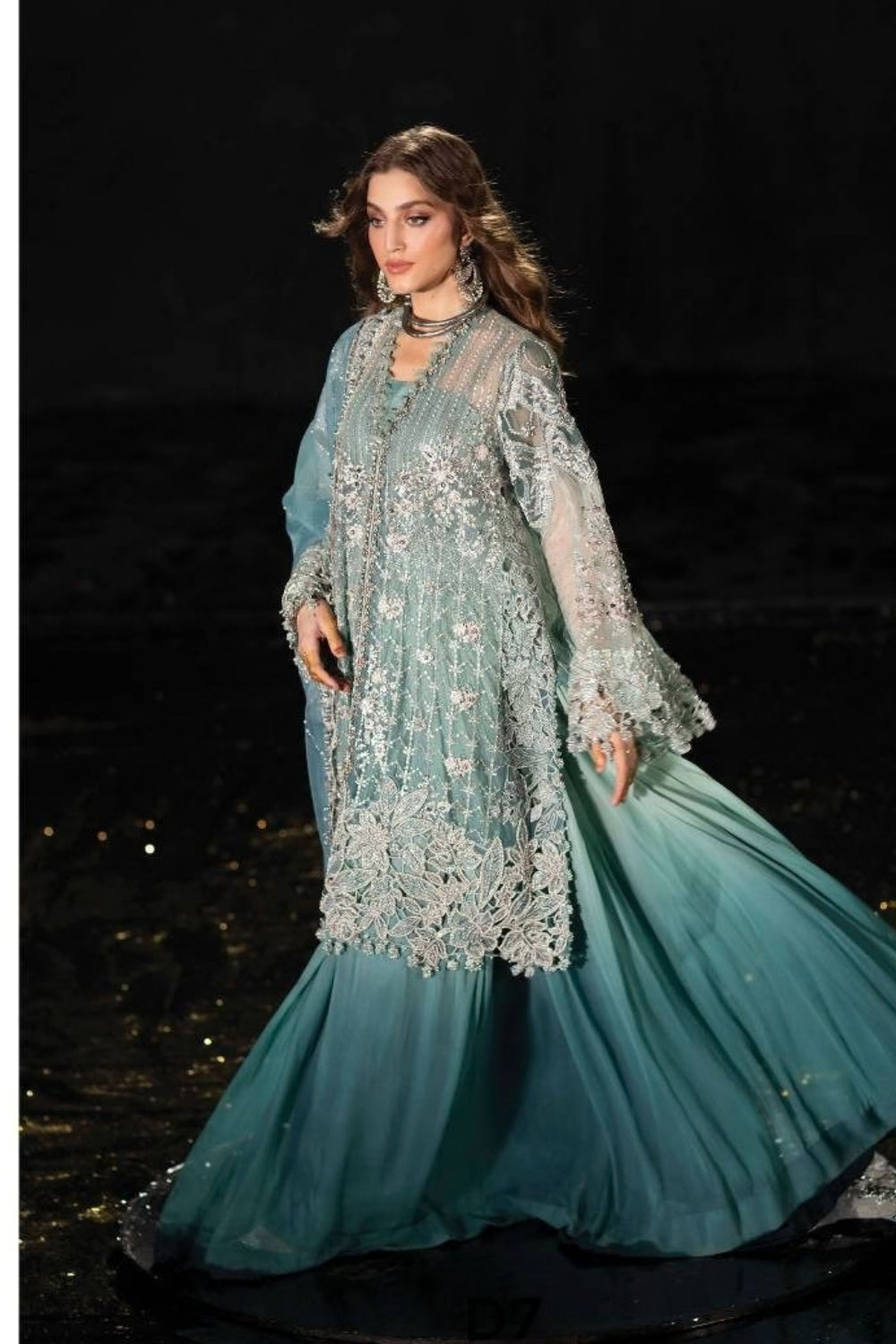 Maria B Mbroidered Unstitched Wedding Edition 3 Piece Unstitched Embroidered Organza Suit Sea Green